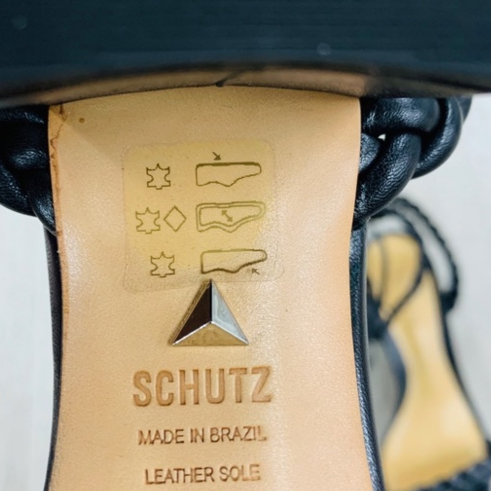 SCHUTZ Block Heel Leather Black Sandals - Picture 4 of 5